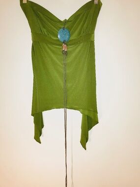 NWT Vintage Y2K Vixen Green Tube Top XL Teal Pendant Brown Bead Tie Bust Rare